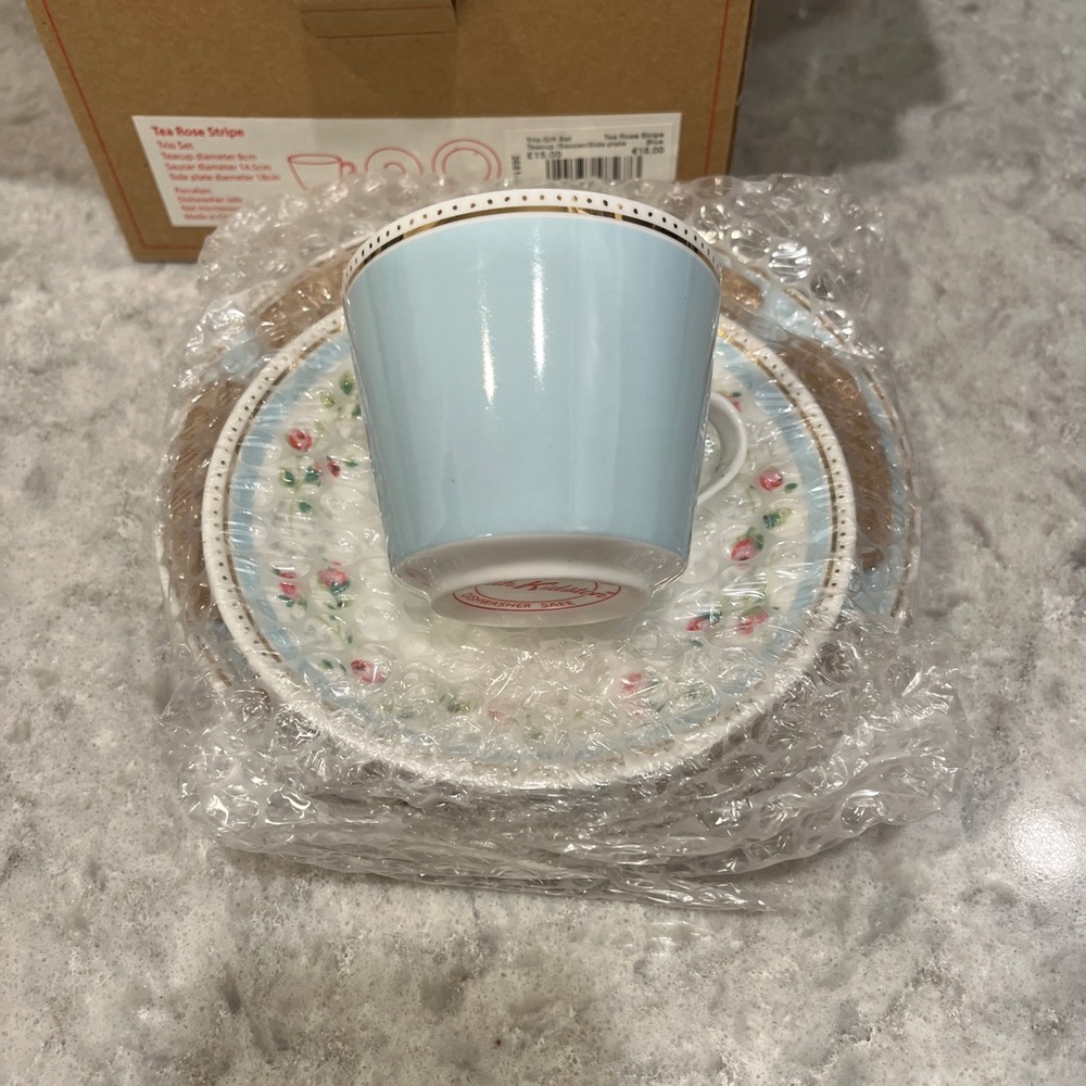 Cath Kidston Blue and Floral Tea Set Tea Rose Stripe